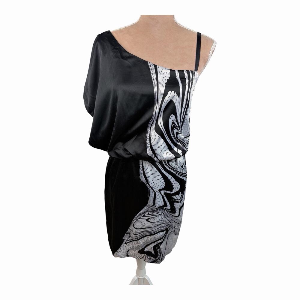 Jessica Simpson One Shoulder Abstract Print Dress Sz 6 Black